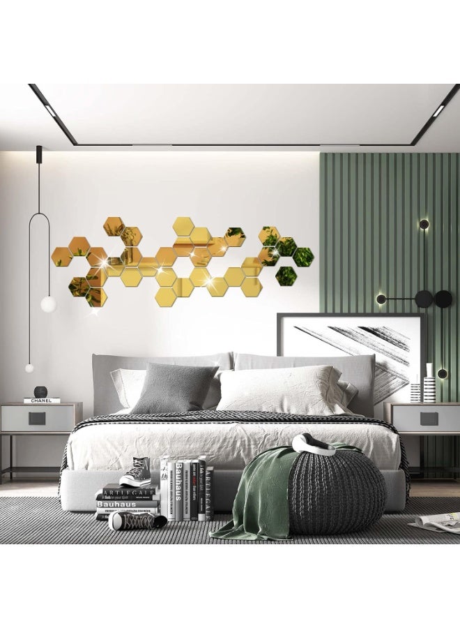 Hexagon Mirror Removable Wall Sticker Yellow - Image 4